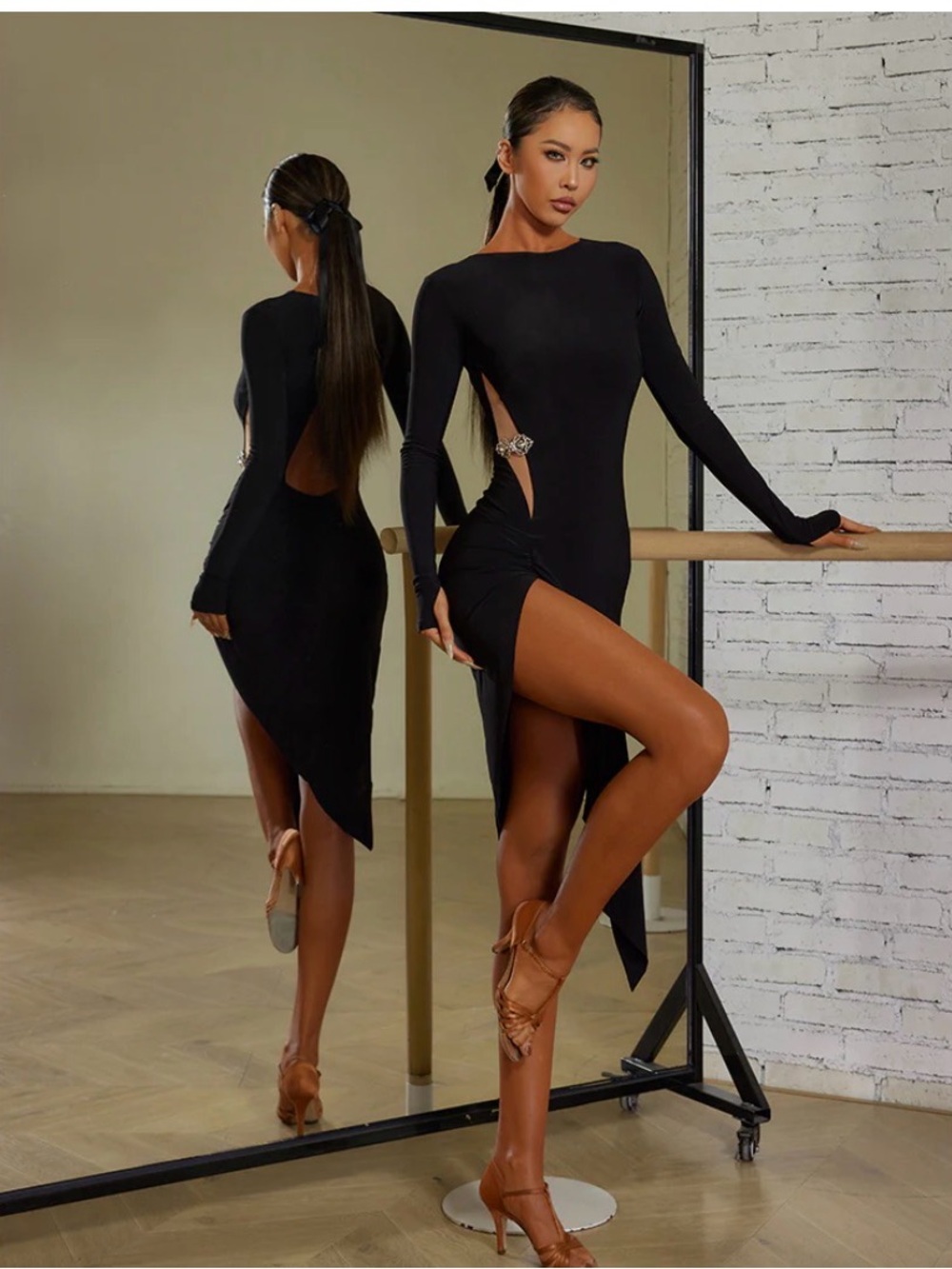 Zym Latin Black Asymmetrical Cutout Dress